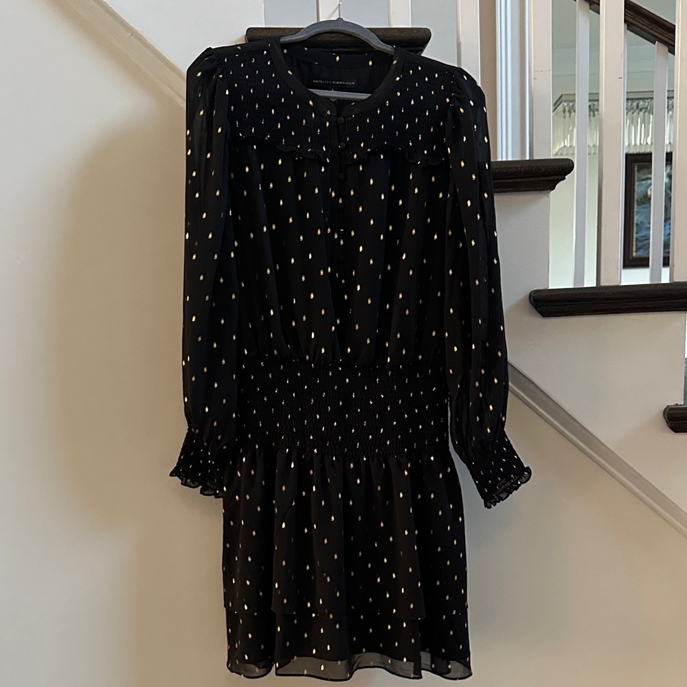White House Black Market Black and Gold Long Sleeve Dress